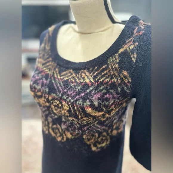 Free People Mini Sweater Dress Navy Blue Fair Isle Nordic Tunic Wool Blend XS - Picture 3 of 6